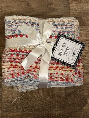 Set of Nine Multicolor Cotton Bath Towels with Ribbon